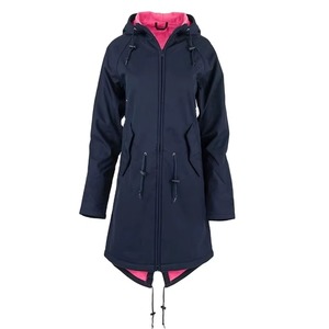 Women <b>Long</b> Softshell <b>Jacket</b> Fleece Lined Hooded Windproof Water Resistant Outdoor Ladies Coat Navy Pink Black Navy Blue Raincoat - Product Image 1