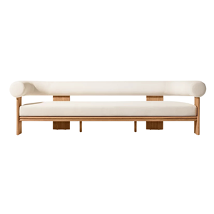 Modern Solid Teak Wood <b>Outdoor</b> <b>Sofa</b> Luxury Cylindrical Backrest Upholstered Patio Couch Contemporary Resort Lounge Furniture - Product Image 1