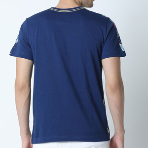<b>Men's</b> <b>Navy</b> <b>Blue</b> Short Sleeve <b>T</b>-<b>Shirt</b> Silk Screen Printed O-Neck Oversized Casual Style 100% Cotton Jersey Fabric Eco-Friendly - Product Image 1
