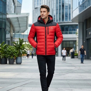 Veste matelassée à capuche pour homme, couleur rouge et noir, chaude, imperméable, légère, pour l'hiver et les activités de plein air, One Apex - Product Image 5