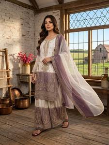 New Arrival Trendy Fancy Women <b>Wedding</b> Star Georgette Kurta , Sharara With Duppata set - Product Image 2