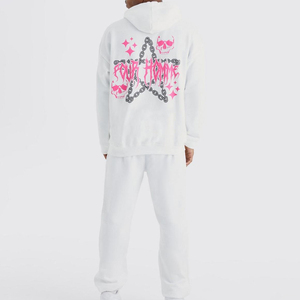 Men's Oversized Hooded Collar <b>White</b> <b>Tracksuits</b> Custom Logo Printed 100% Cotton Fleece Heavyweight Breathable Winter Sweatsuit - Product Image 3