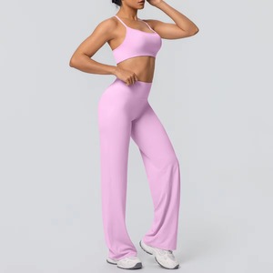 Conjunto de yoga de 2 piezas para mujer, de color liso, de secado rápido, sin costuras, transpirable, a prueba de golpes, con sujetador deportivo de tiras y leggings de cintura alta con efecto levantacola. - Product Image 4
