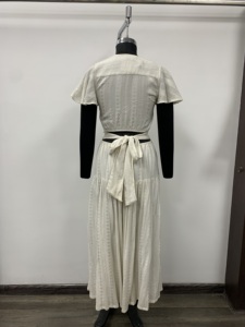 White Cotton Maxi <b>Dress</b> V-Neck Cap <b>Sleeve</b> A-Line Pleated Casual <b>Summer</b> <b>Dress</b> Solid Woven Breathable Women's <b>Dress</b> - Product Image 2
