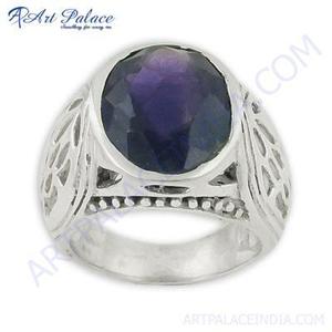 Bague de cocktail ovale vintage en argent plaqué 925 avec améthyste pour homme, sertie clos, par Art Palace - Product Image 2