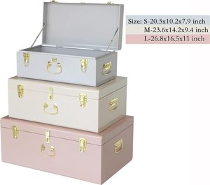 Stackable Metal Storage Trunks Nested Set of 3 Colorful Steel <b>Memory</b> Chests with Gold Accents for Blankets Toys and <b>Keepsakes</b> - Product Image 5