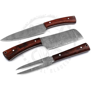 Juego de cuchillos de cocina hechos a mano de Damasco, conjunto de tenedor y cuchillo para barbacoa, mango de palisandro, 3 uds. - Product Image 3