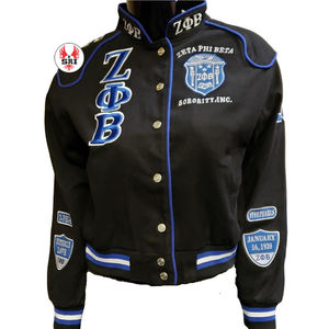 Vestes universitaires personnalisées Zeta Phi Beta à bouton unique, coupe-vent en toile, coupe oversize, col montant, 100 % coton, manches longues - Product Image 3