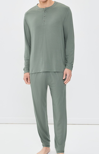 <b>Men's</b> 2-Piece Modal Bamboo Long Sleeve <b>Pajama</b> <b>Set</b>-Breathable Knitted Sleepwear - Product Image 4