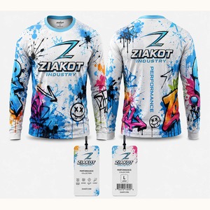 T-shirt de performance à manches longues 3D personnalisé avec motif graffiti blanc-bleu clair éclaboussures, vente en gros pour l'industrie Ziakot - Product Image 1