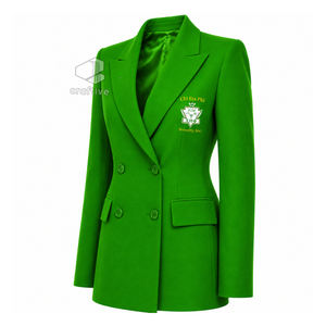 Blazer croisé vert brodé à revers pointus pour femme Chi Eta Phi Sorority – Veste de costume ajustée pour le bureau et les occasions formelles - Product Image 2