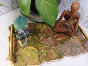 Luxury Abstract Resin Art Serving Tray with Handles Handmade Modern Coffee <b>Table</b> <b>Vanity</b> Tray Statement Home Decor unique tray - Product Image 2