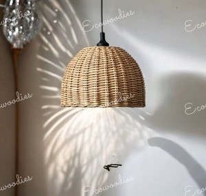 Lustre moderne en osier écologique et table de chevet en bambou tressé pour appartement, chambre, salle à manger, cuisine, salon, hôtel - Product Image 5