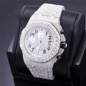 Montre de luxe pour homme avec boîtier carré en alliage, lunette sertie de diamants Moissanite, mouvement à quartz, affichage analogique-numérique, verre saphir, étanche 10 bars - Product Image 1