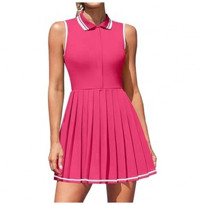 Vestido de tenis negro sin mangas para mujer con cuello Peter Pan y falda plisada, estilo ajustado, ropa de verano - Product Image 6