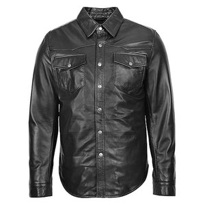 Men's Plus Size <b>Leather</b> Satin Breathable Long Sleeve <b>Shirt</b> Turn-down Collar Covered Button Closure Regular Fit Moto Biker Style - Product Image 5