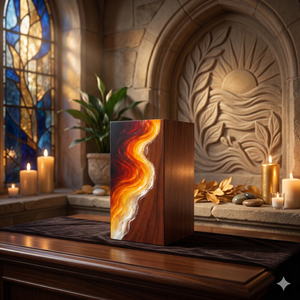 Handcrafted Rosewood Cremation Urn Resin Memorial <b>Box</b> Flame Pattern Adult <b>Ashes</b> Keepsake Container - Product Image 5