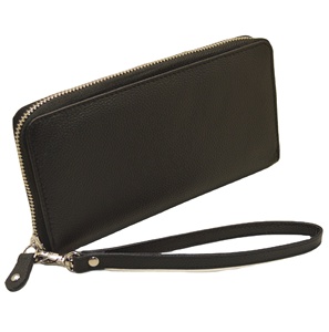 Cartera de mano larga de cuero Saffiano personalizada de moda, superventas, para mujer, con cremallera, cuentas, protección RFID auténtica y forro de poliéster - Product Image 1