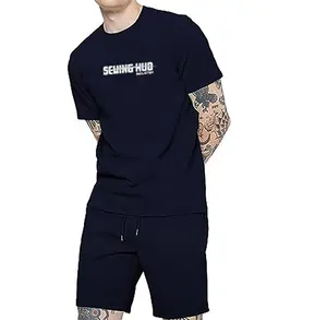 사용자 정의 로고 스포츠웨어 남성 운동복 개인 라벨 땀 트랙 세트 세트 반바지 바지 여름 남성 T 셔츠와 짧은 세트 남성용