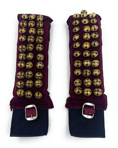 Tobilleras Ghungroo de imitación antigua hechas a mano de latón de 3 líneas, joyería de baile de terciopelo granate premium para Bharatanatyam Kuchipudi - Product Image 3