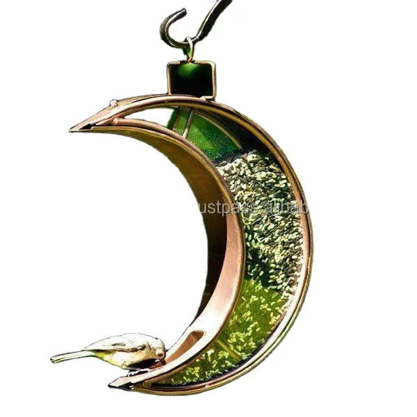 Bird Feeder Crescent Shape Hanging Gold Plated With Glass Window Wholesale Seeder Outdoor Garden Hanging Wild Pet Accessories