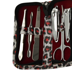 Luxury Leopard Print 7-Piece Stainless Steel Manicure & <b>Pedicure</b> Nail Care Kit with Portable Zipper Travel Case - Product Image 2