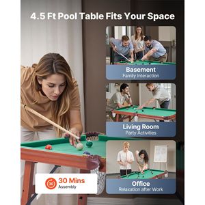 4.5ft portatile pieghevole tavolo da biliardo salvaspazio di spazio sport al coperto gioco di ricreazione palla rastrelliera gesso spazzola panno blu per la famiglia - Product Image 6