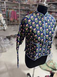 Floral <b>Quilted</b> Cotton <b>Jacket</b> With Mandarin Collar Single Button Closure Full Sleeve Autumn Women's Outerwear GIFT FOR HER - Product Image 4