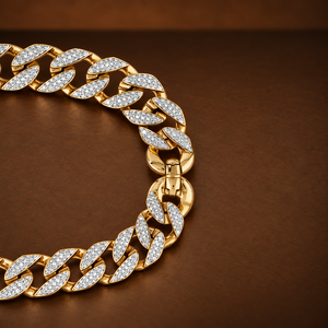 Bracelet à maillons cubains avec diamant de laboratoire rond brillant 1 CTW E F VVS VS, bijoux Hip Hop Streetwear, 21 cm, or, argent, platine - Product Image 4