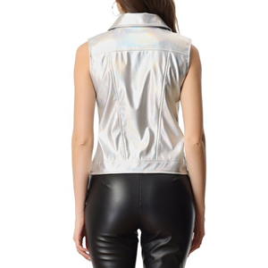 Women's Genuine <b>Leather</b> Vest Stylish Biker Motorcycle Outerwear Slim Fit Zipper Closure <b>Sleeveless</b> Waterproof Windproof Casual - Product Image 3
