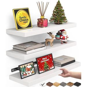 BAYKA Mensole da Parete in Legno Rustico Bianche con Supporti in Metallo per Camera da Letto, Bagno, Cucina, Soggiorno, Decorazione Murale - Product Image 1