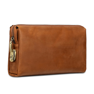 Leather Clutch Bag with Zipper Closure and Lock Feature Vintage Style for Daily Use All Seasons - Product Image 1