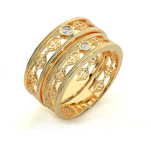 925 Sterling Silver Gold Plated Zircon Bezel Setting Eternity Band Filigree <b>Couple</b> <b>Rings</b> - Product Image 2