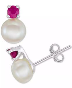 Perla d'acqua dolce coltivata (6mm-7mm) & zaffiro (1/2 ct. T. w.) Collana con ciondolo e orecchini 18 "incastonati in argento Sterling | Macy - Product Image 3