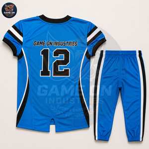 Nouveauté : Pantalon de football américain personnalisé en polyester maille bleu uni avec sérigraphie et taille élastique rembourrée - Product Image 5