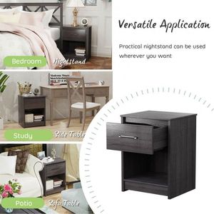 Wooden End <b>Side</b> Table Nightstand with Drawer Storage Shelf - Product Image 6