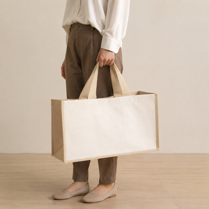 Custom Logo Jute Cotton Canvas Shopping Tote Bag with Inside Pocket 40x33x18 cm Reusable Promotional Wholesale Manufacturer - Product Image 6