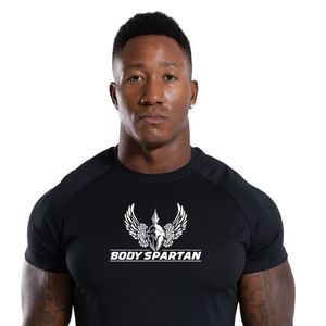 T-shirt de sport noir pour homme en coton premium, col rond, performance, entraînement en salle de sport, fitness, décontracté, à porter au quotidien - Product Image 2