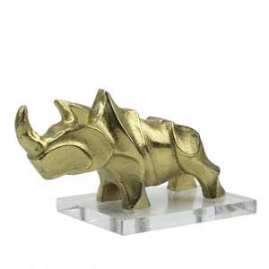 Jaffs Exports 10.5cm H X 9.5cm W X 19cm L Gold Plated Aluminium Rhinoceros Sculpture Modern <b>Figure</b> Artistic Tabletop Decor - Product Image 2