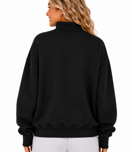Sweat-shirt décontracté en maille pour femme, col montant, mélange de coton doux, couleur turquoise, style streetwear - Product Image 3