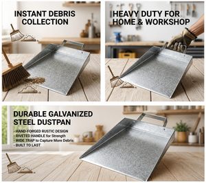 Heavy Duty Galvanized Steel Dustpan with Metal Handle Rust Resistant up to 9in Height - Product Image 4