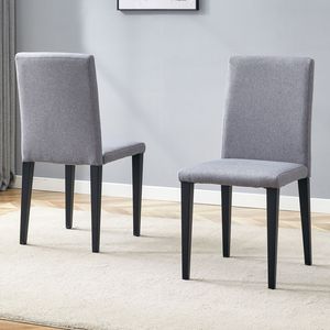 Dos Exquisitas Sillas de Comedor de Lino y Algodón en Gris Claro con Comodidad Versátil, Acompañamiento Sencillo pero Elegante para la Cena - Product Image 1