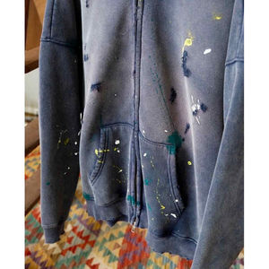 Sudadera con capucha Kivotech Stone Acid Washed de algodón de alta calidad, con efecto desgastado por el sol, con salpicaduras de pintura y cremallera, para hombre, OEM. - Product Image 4