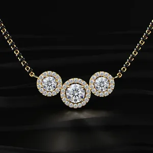 Pendentif en diamant CVD cultivé en laboratoire, taille ronde, halo, Mangalsutra, couleur D-E, clarté VVS-VS, certifié IGI, or, fiançailles, mariage, Inde - Product Image 5