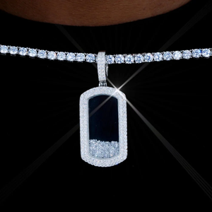 <b>Silver</b> Moissanite Dog Tag Necklace White Tone Model PEN 008 Statement Hip Hop Iced Out Tag <b>Pendant</b> Charm <b>Mens</b> Jewelry White Tone - Product Image 3
