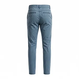 Men's Blue Cotton Pants Regular Fit Full Length Breathable Stonewashed Elastic Waist Casual <b>Summer</b> <b>Trousers</b> - Product Image 2