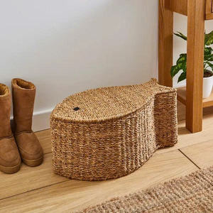 Panier à linge en forme de baleine, tissé en herbe marine, conteneur de rangement pour jouets d'enfants. - Product Image 1