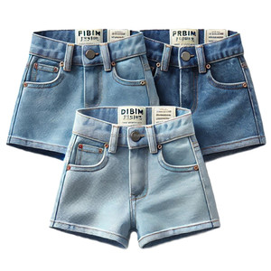 Pantalones cortos de mezclilla informales de cintura media-alta para niñas, pantalones cortos transpirables cómodos de algodón Spandex, pantalones vaqueros sexis con estilo para niños - Product Image 2