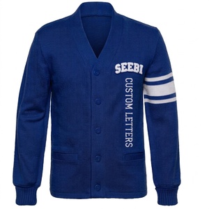 Cardigan universitaire unisexe violet à col en V pour homme, en chenille acrylique, double boutonnage, style Letterman, ouvert sur le devant - Product Image 4