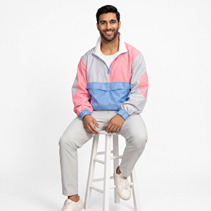 Blouson de sport pour homme à blocs de couleur, coupe racer, avec fermeture éclair quart de tour, coupe-vent, en polyester, style décontracté printemps - Product Image 3